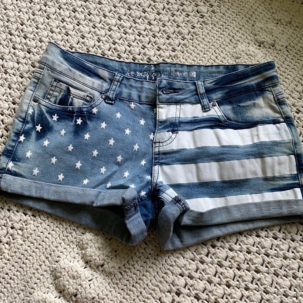 White blue American flag jean shorts